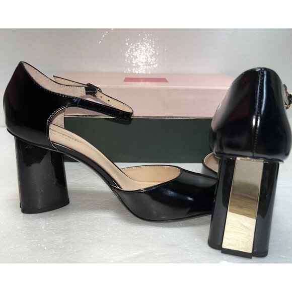 Kate Spade New York Serene Black Leather Iconic Spade Mirror Heels  Size 6.5M - Picture 2 of 15